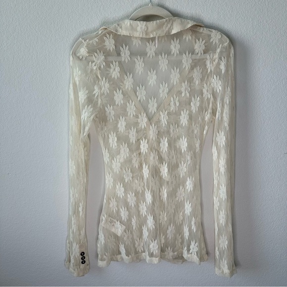 FREE PEOPLE Flower Fields Sheer Button-Front Shirt - Beige - Sz M - Picture 7 of 9